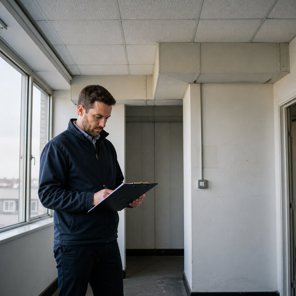 Surveyor reviewing asbestos survey findings in a London property