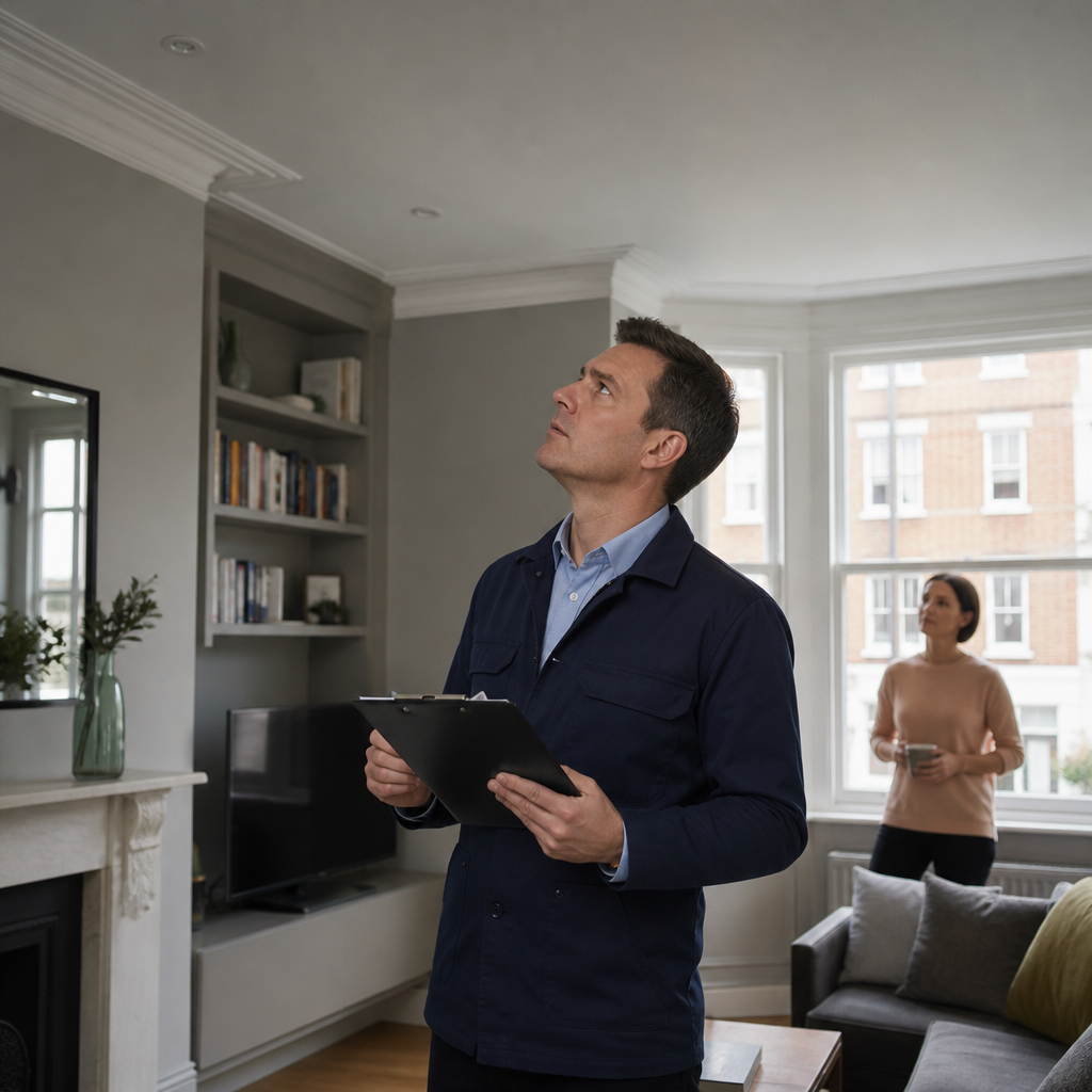 Surveyor inspecting an occupied London property during an asbestos survey
