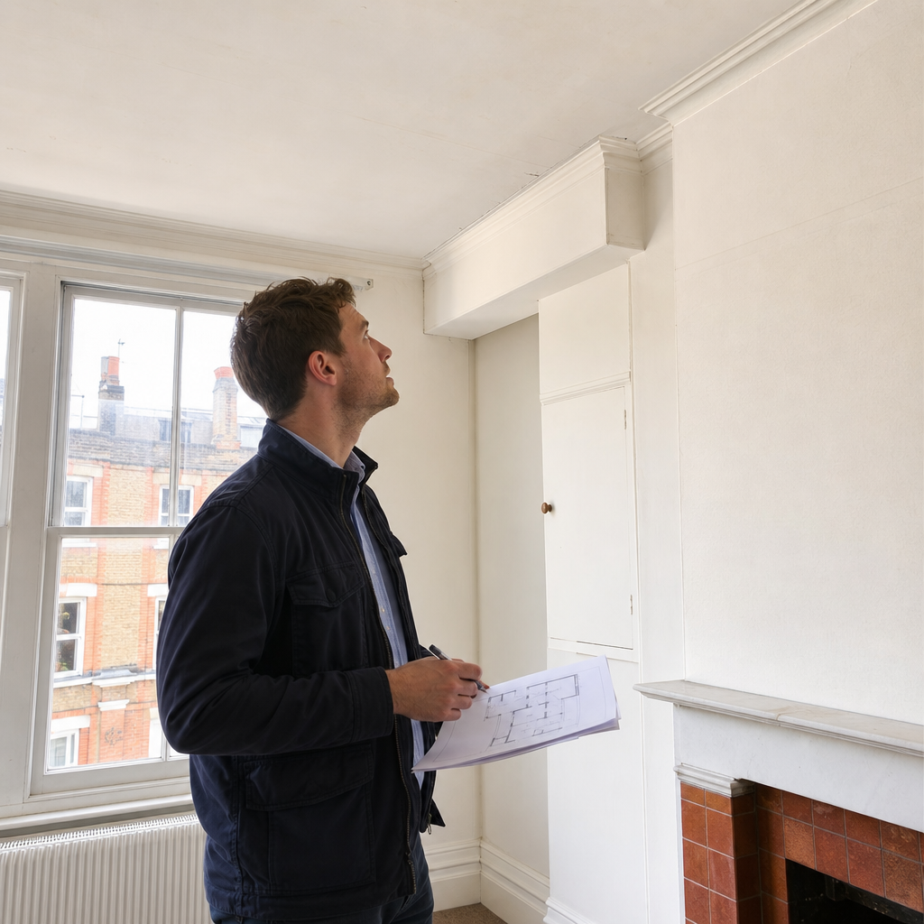 Surveyor carrying out an asbestos survey in a London property
