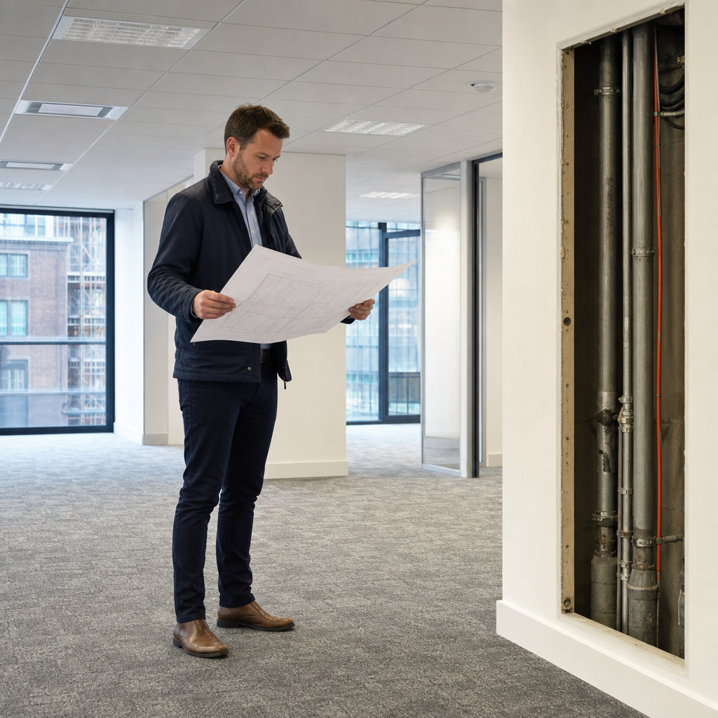 Surveyor inspecting a London office before fit-out works